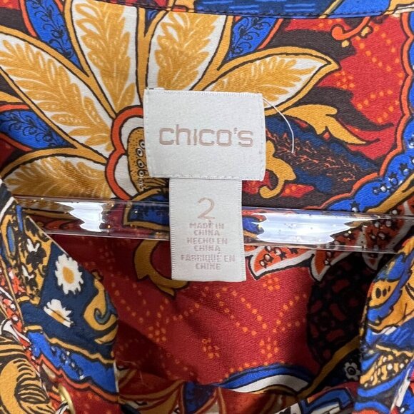 Chicos Silky Long Sleeve Printed Tunic Lace Up Asymmetrical Top Womens 2 Large - Picture 6 of 10